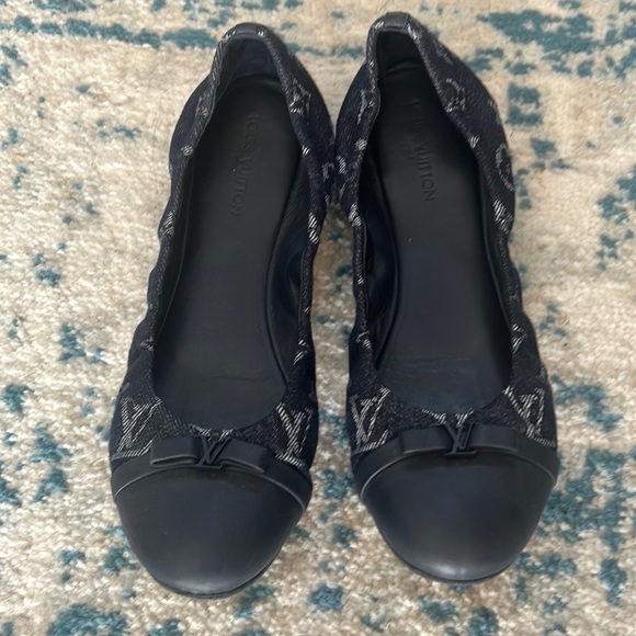 Louis Vuitton Navy Blue Monogram Denim Elba Cap Toe Ballet Flats Size 39/8.5 8 - Picture 1 of 6